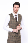 Brown Plaid Men Vest - Wessi