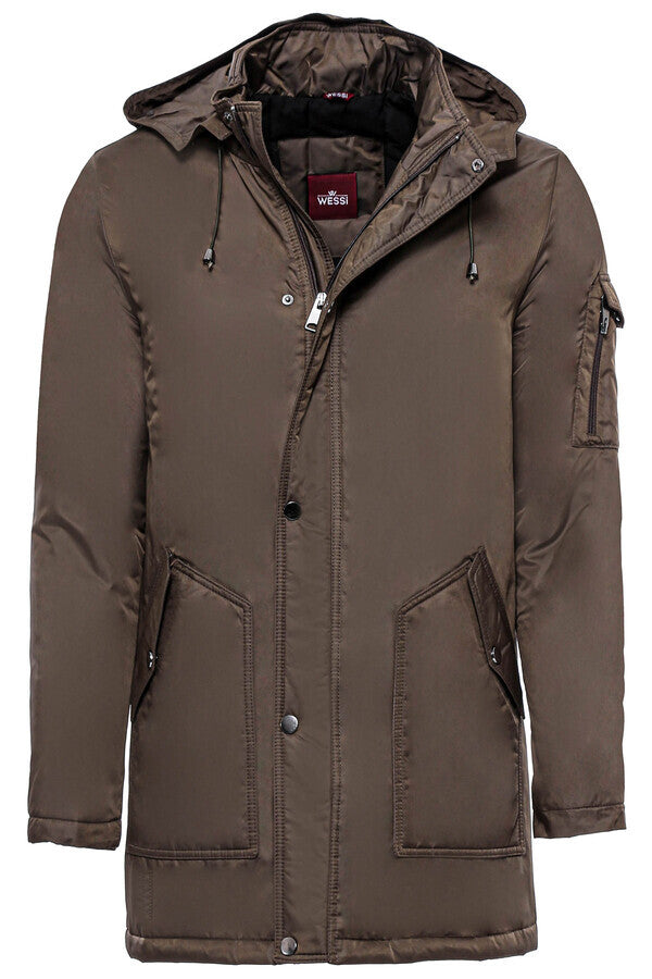 Brown Pocket Hooded Men's Coat - Wessi