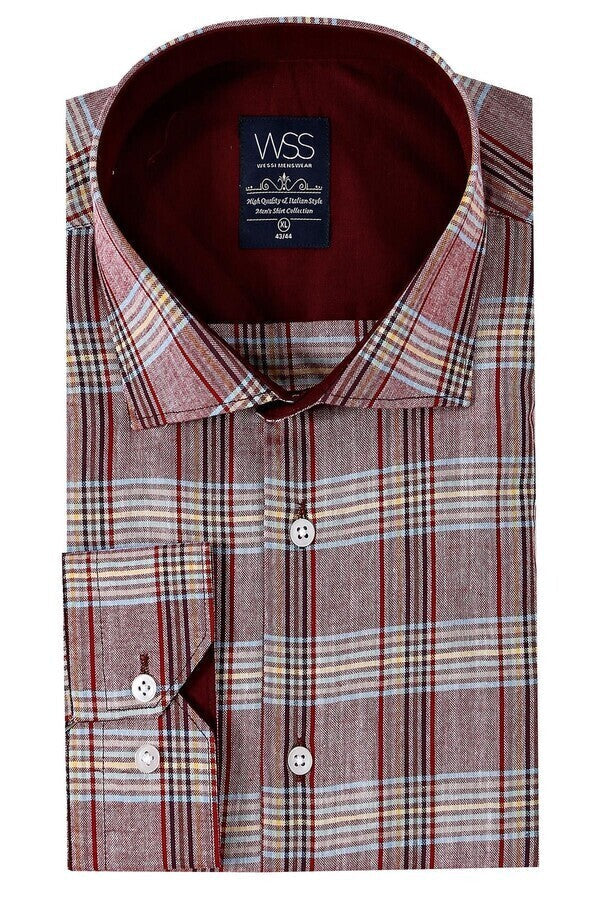 Burgundy Casual Plaid Shirt | Wessi