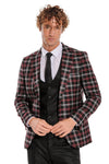 Burgundy Checked Blazer Slim Fit Black Men Suit - Wessi