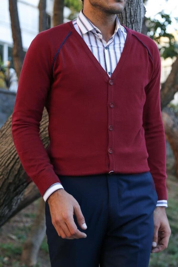 Burgundy Cotton Men's Knitwear - Wessi