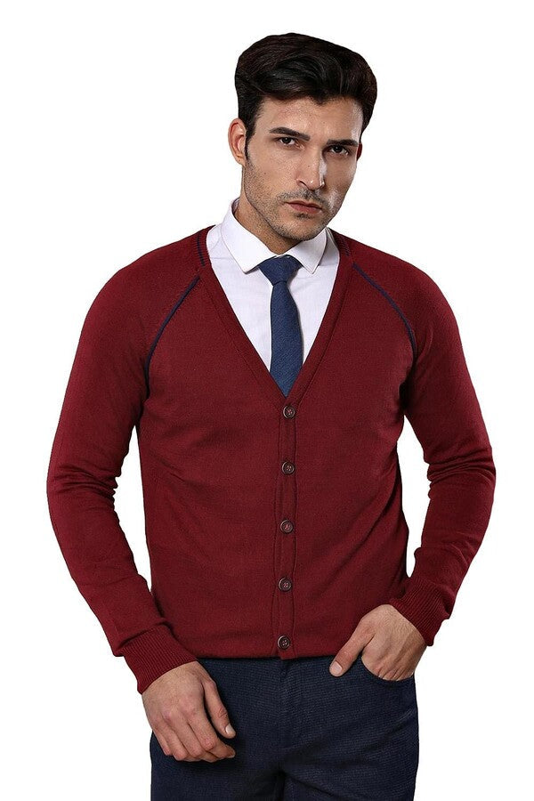 Burgundy Cotton Men's Knitwear - Wessi