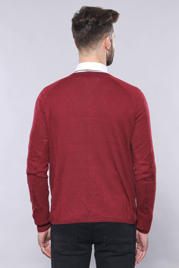 Burgundy Cotton Men's Knitwear - Wessi