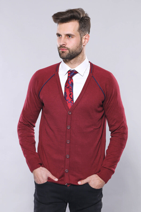 Burgundy Cotton Men's Knitwear - Wessi