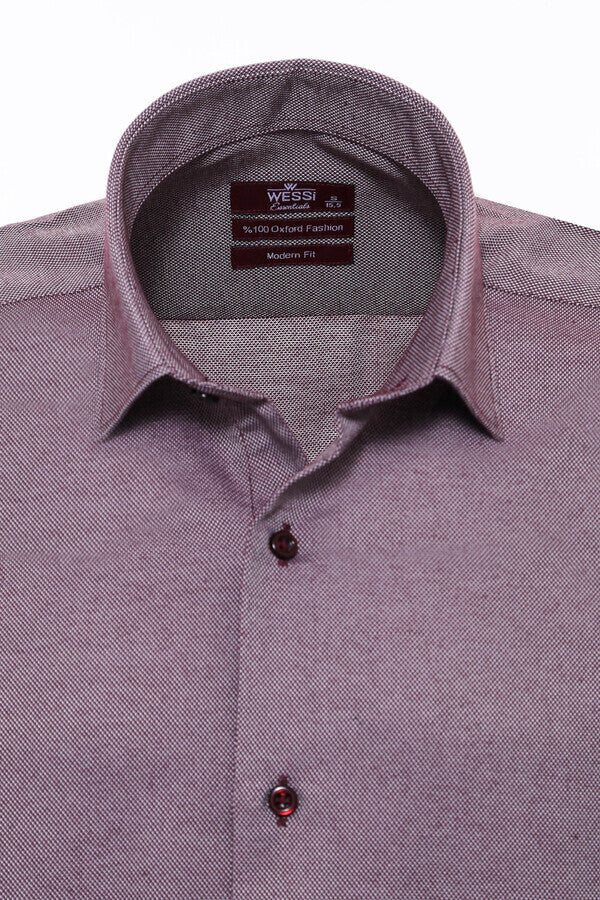 Burgundy Patterned Long Sleeves Slim-Fit Shirt - Wessi