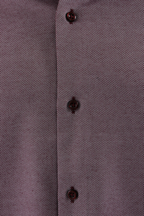 Burgundy Patterned Long Sleeves Slim-Fit Shirt - Wessi