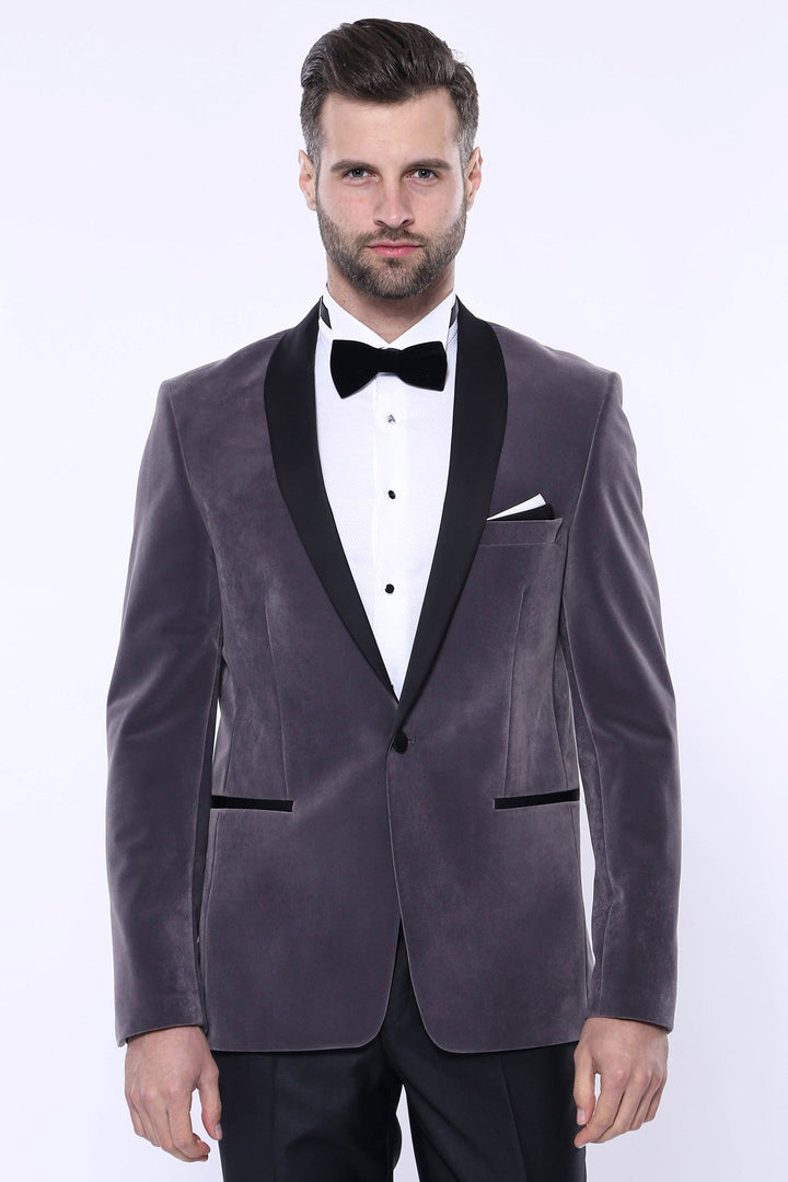 Blazer gris oscuro de terciopelo liso | Wessi