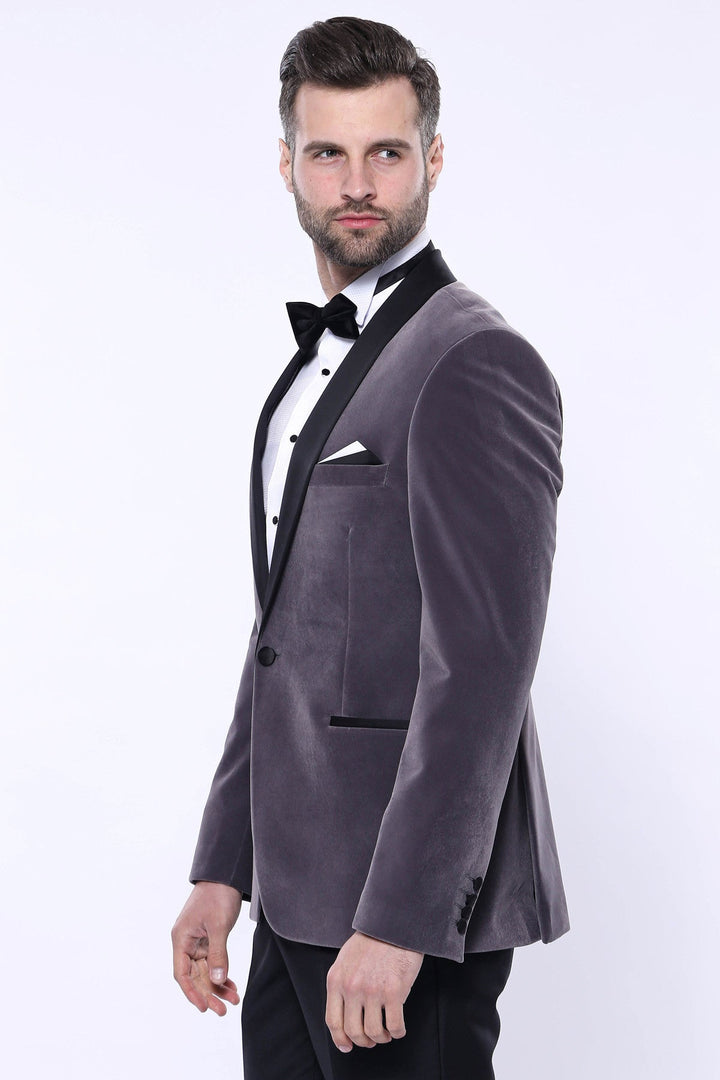 Blazer gris oscuro de terciopelo liso | Wessi