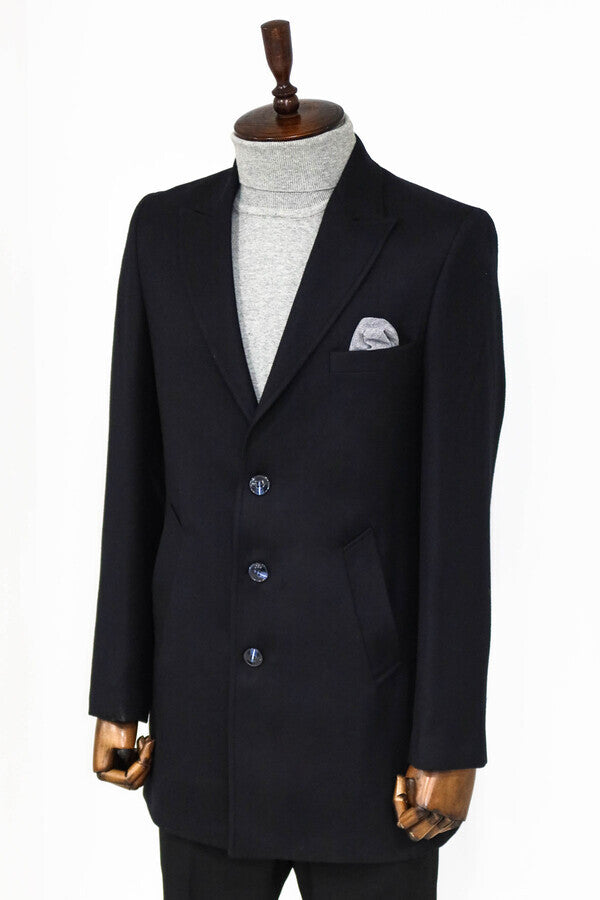 Cachet Slim Fit Wide Lapel Charcoal Men Coat - Wessi