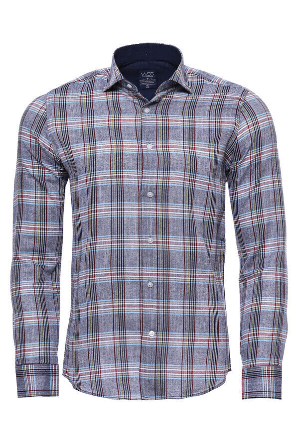 Casual Blue Plaid Shirt - Wessi