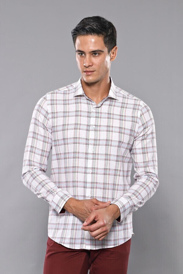 Camisa informal a cuadros blanca | Wessi