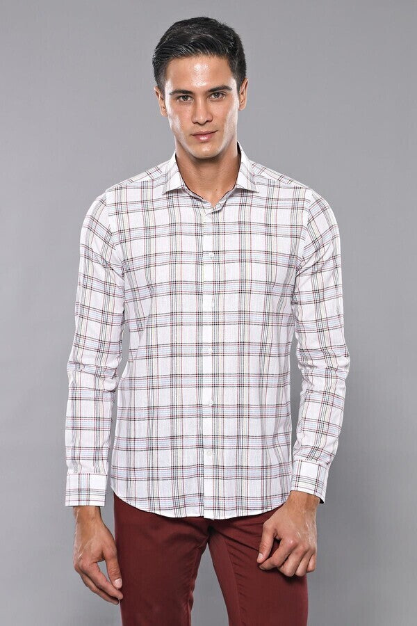 Camisa informal a cuadros blanca | Wessi