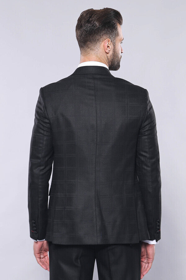 Checked Vested Black Suit | Wessi