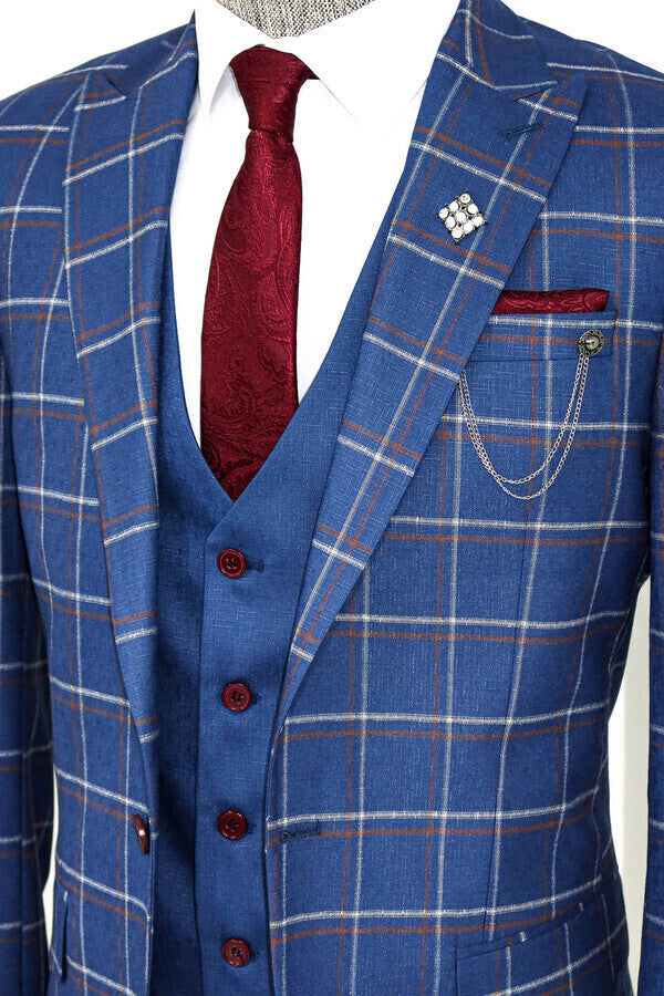 Checked Blue Men Suit - Wessi