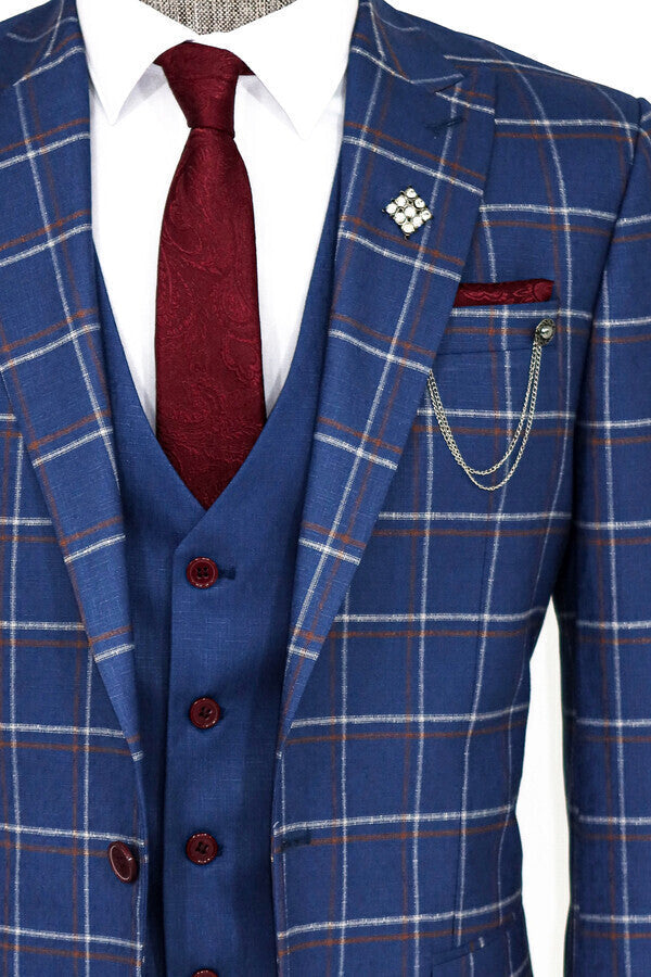 Checked Blue Men Suit - Wessi