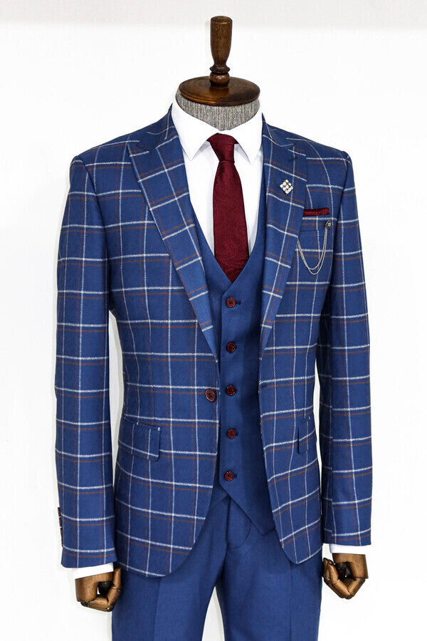 Checked Blue Men Suit - Wessi