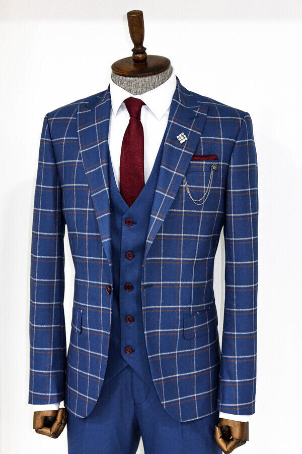 Checked Blue Men Suit - Wessi