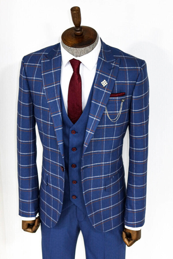 Checked Blue Men Suit - Wessi