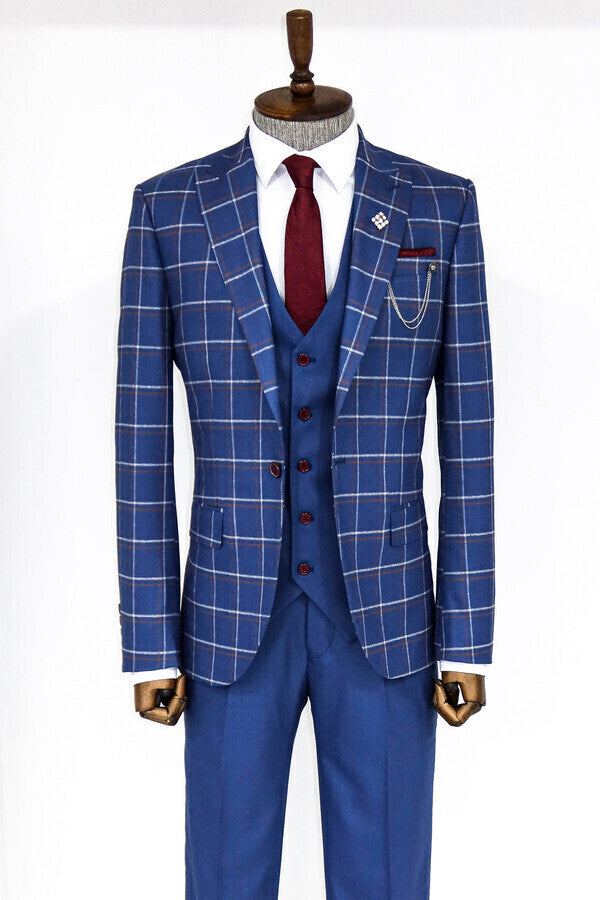 Checked Blue Men Suit - Wessi