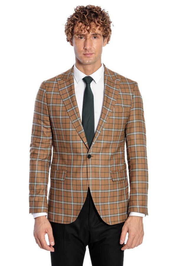 Blazer de cuadros marrones para hombre - Wessi