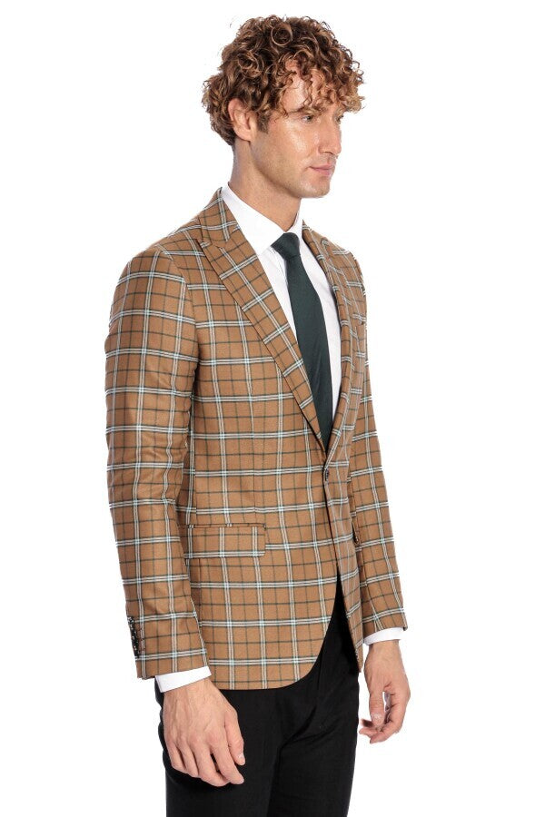 Checked Brown Men Blazer - Wessi