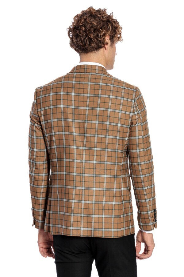 Checked Brown Men Blazer - Wessi