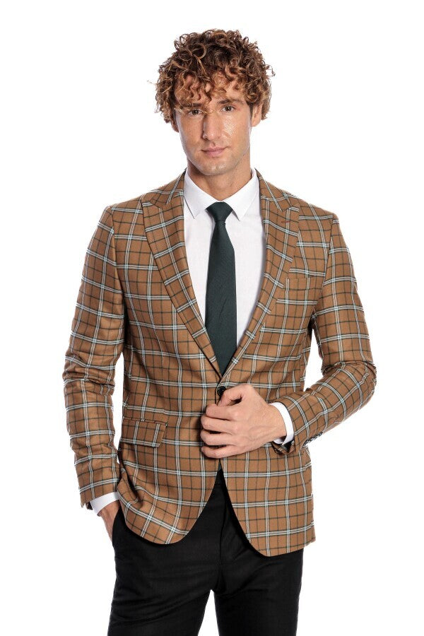 Blazer de cuadros marrones para hombre - Wessi