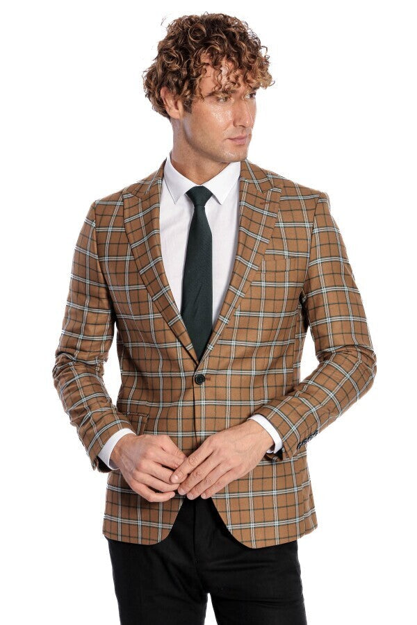 Checked Brown Men Blazer - Wessi