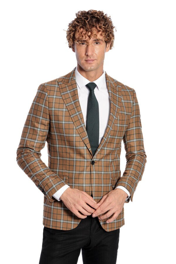 Checked Brown Men Blazer - Wessi