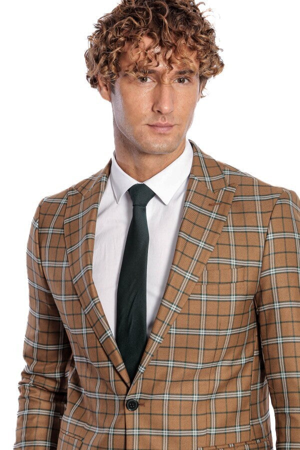 Blazer de cuadros marrones para hombre - Wessi