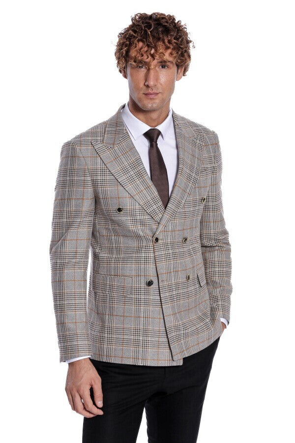 Blazer cruzado de cuadros marrón para hombre - Wessi