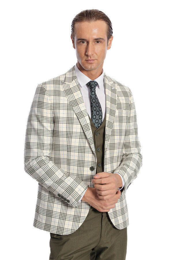 Checked Slim Fit Green Men Suit - Wessi