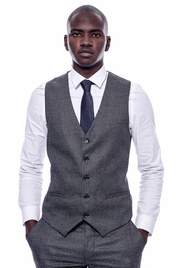 Checked Grey Men 3 Piece Suit - Wessi