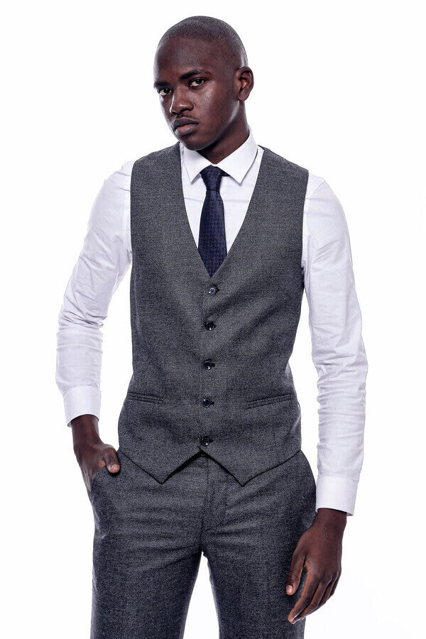 Checked Grey Men 3 Piece Suit - Wessi