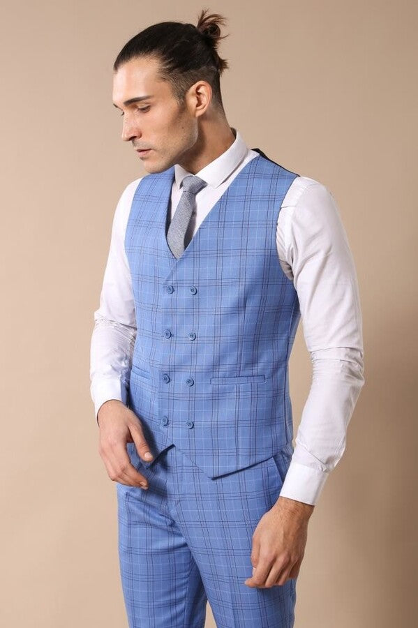 Traje de cuadros azul claro para hombre - Wessi