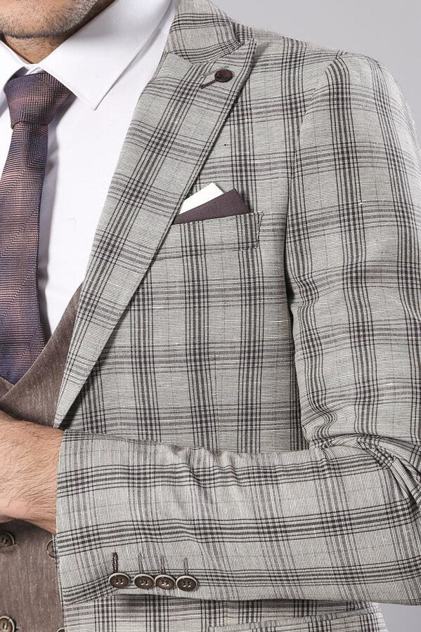 Checked Light Brown Mens Suit | Wessi