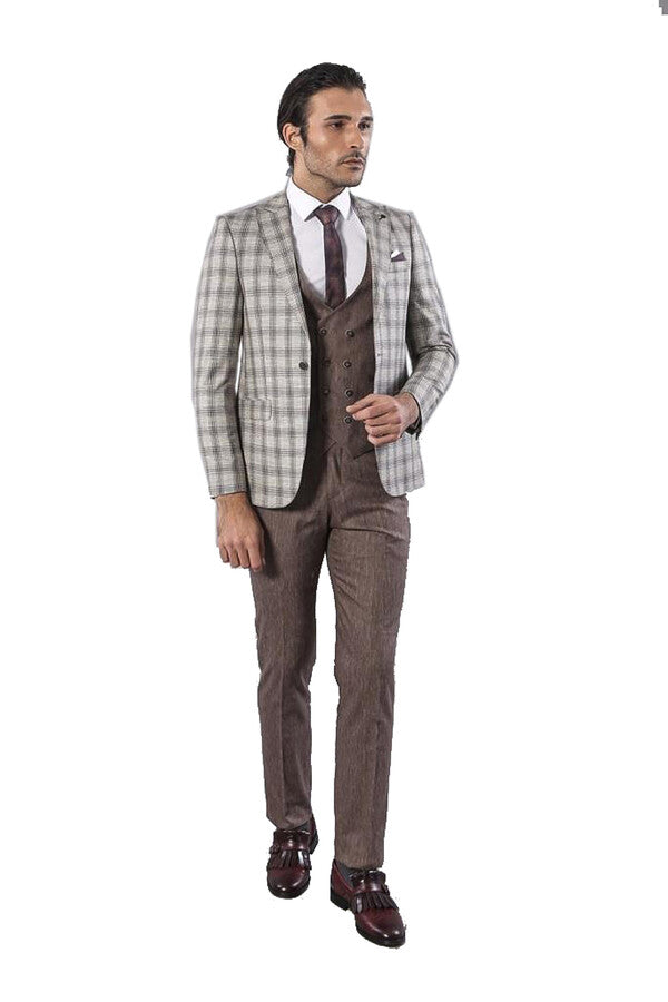 Checked Light Brown Mens Suit | Wessi