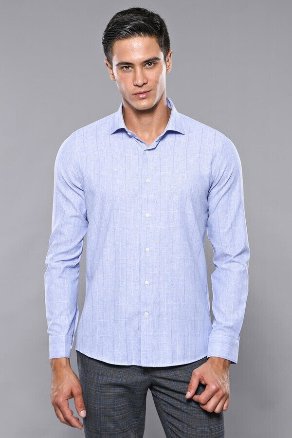 Checked Long Sleeve Blue Shirt | Wessi