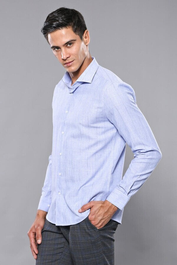 Checked Long Sleeve Blue Shirt | Wessi