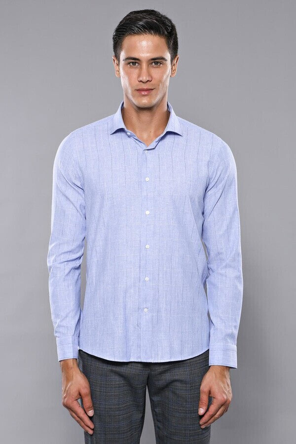 Checked Long Sleeve Blue Shirt | Wessi