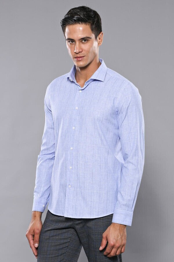 Checked Long Sleeve Blue Shirt | Wessi