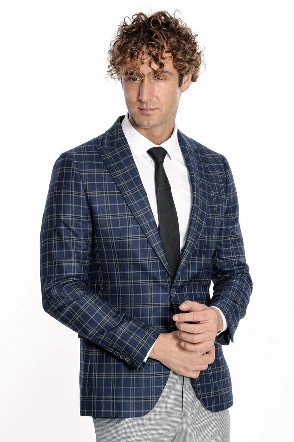 Blazer azul marino a cuadros para hombre - Wessi