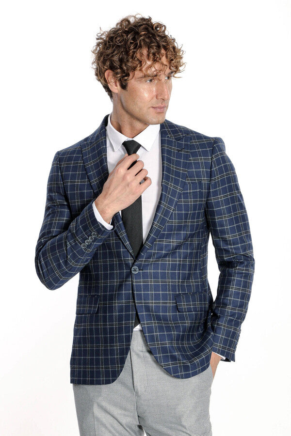 Blazer azul marino a cuadros para hombre - Wessi