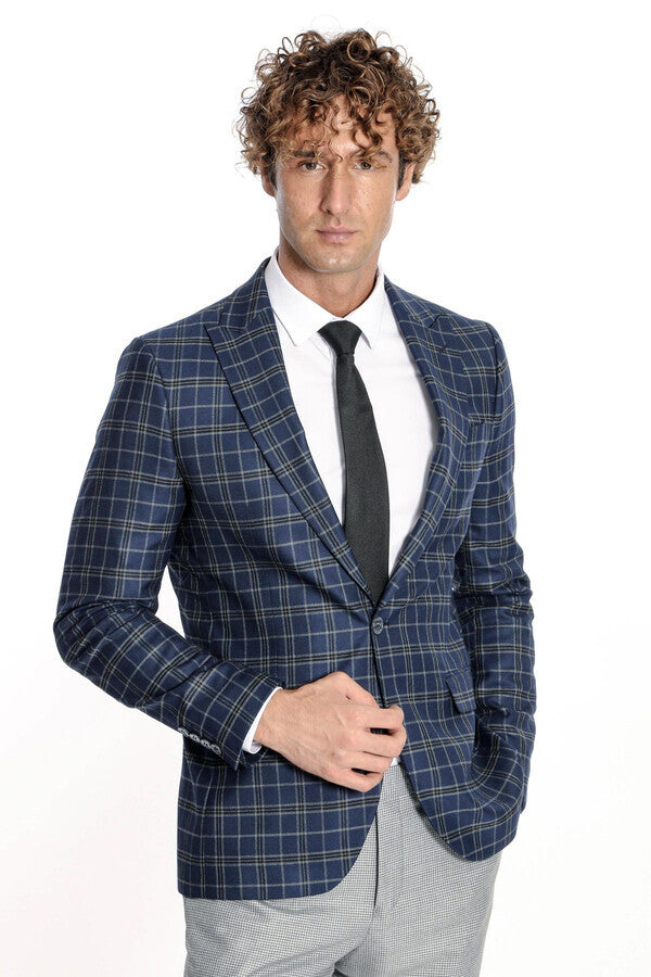 Blazer azul marino a cuadros para hombre - Wessi