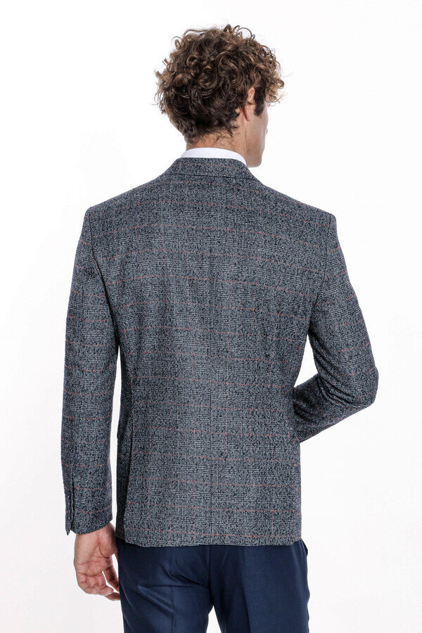 Checked Navy Blue Men Blazer - Wessi