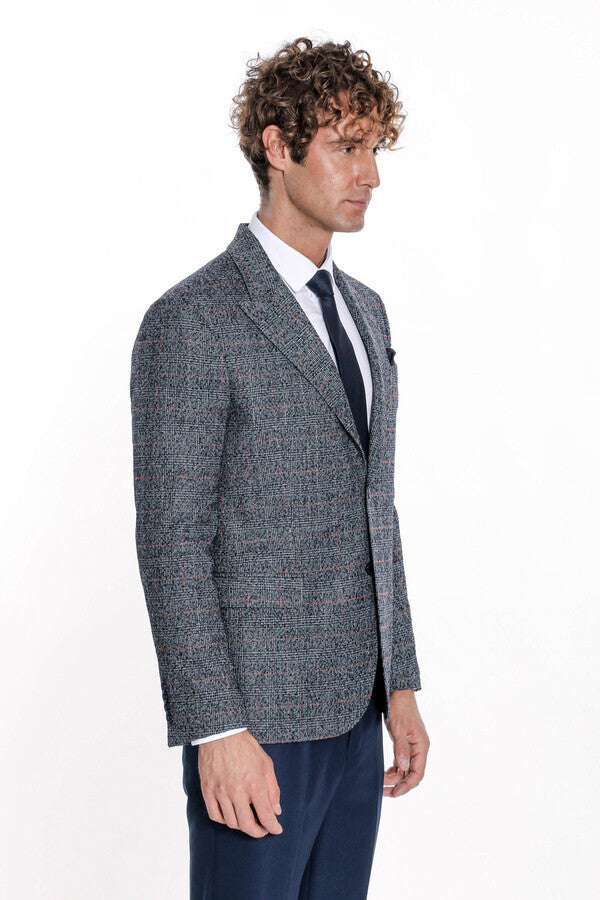 Checked Navy Blue Men Blazer - Wessi