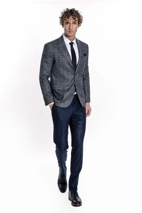 Checked Navy Blue Men Blazer - Wessi