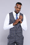 Checked Navy Blue Men Vest - Wessi