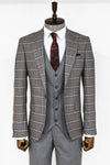 Checked Patterned Grey Slim Fit Suit - Wessi