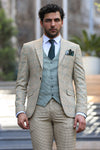 Checked Patterned Slim Fit Beige Men Suit - Wessi